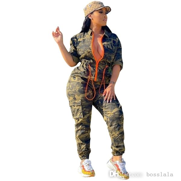 Jumpsuits f￼r Frauen Camouflage Herbst Zipper Cardigan Bodysuit Taille Plus Size S-3xl 4xl 5xl