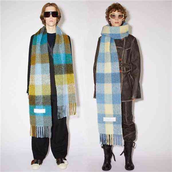 

new ac same scarf in autumn and winter of 21 imitation cashmere color lattice thick beard women's warm shawl, Blue;gray
