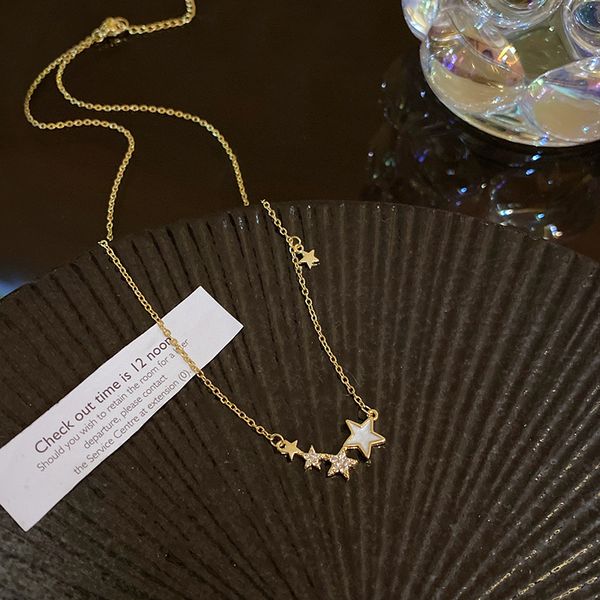 

star micromounting zircon titanium steel necklace clavicle chain, Silver