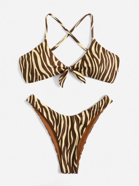 

zebra stripe cross back bikini swimsuit y1ey#, White;black
