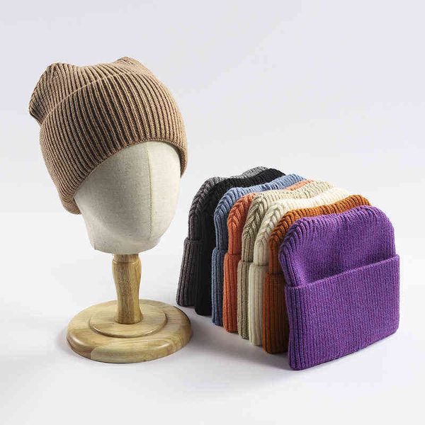 

visrover 9 colors solid color acrylic cat ear hat autumn hats colorful woman warm hat skullies gift wholesale j220722, Blue;gray