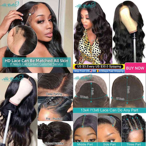 

ali grace body wave lace front wig 30 inch human hair wigs for women brazilian pre-plucked 220622, Black