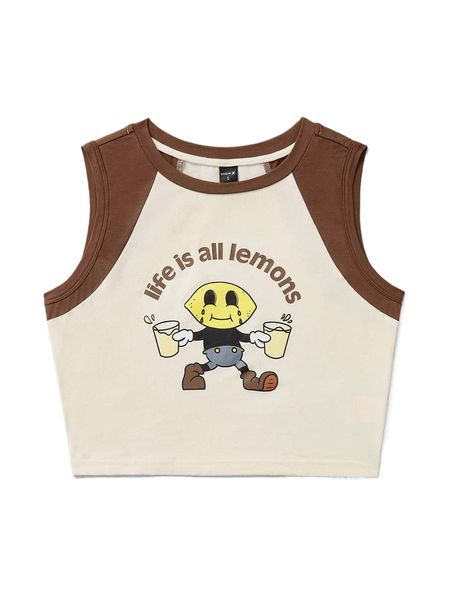 

x coffin cat cartoon & slogan graphic two tone tank 03pj#, White