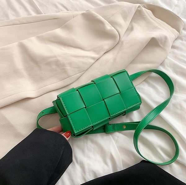 

dhl50pcs stuff sacks women pu plain weave pillow shaped rectangle crossbody bag mix color