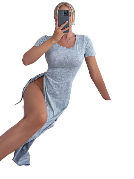 

split hem cut out night dress h9ob#, Black;red