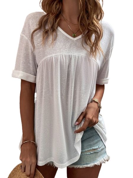 

drop shoulder v neck tee v2kw#, White