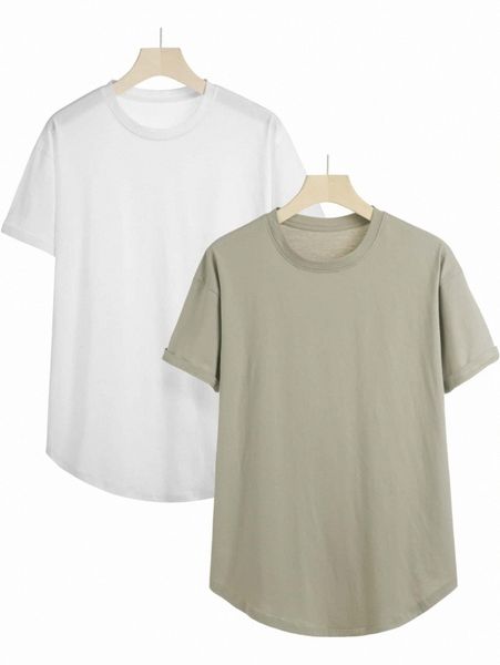 

men 2pcs curved hem tee 47li#, White;black