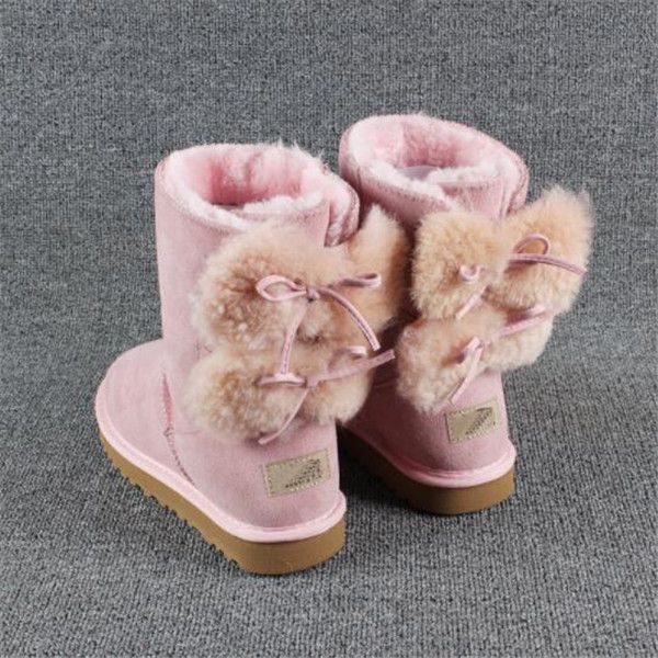 

2022 winter wgg cowhide ladies women's classic 3280 medium tube snow boots bow wool cotton shoes, Black
