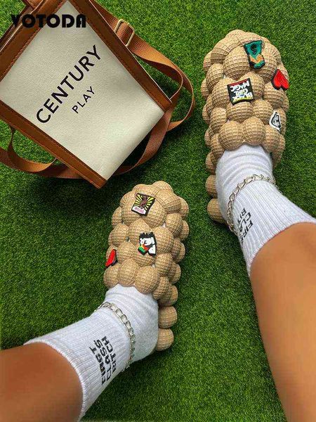 

slippers new women summer bubble slides with charms non slip massage casual beach sandal ladies ball shoes 220708, Black