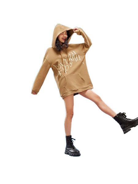 

x sassqueen slogan graphic drop shoulder drawstring hoodie m892#, Black