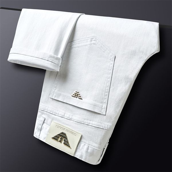 

pure white men jeans cotton denim trousers autumn mens pants fashion business male classic style 210330, Blue