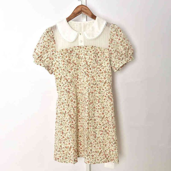 

casual dresses spring and summer french sweet wind lapel splicing broken flower bubble sleeve waist closing dress, Black;gray