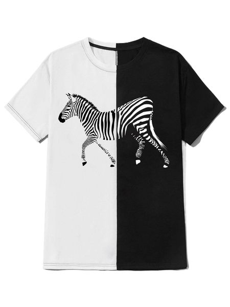 

romwe guys two tone zebra print tee x3h2#, White;black