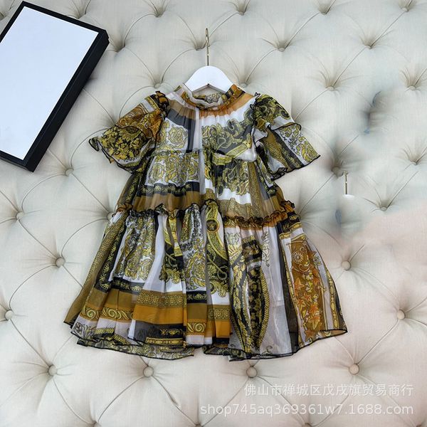Çocuk Mahkeme Tarzı Baskılı Serin Elbise Kısa Kollu Zarif Koreli Prenses Elbise