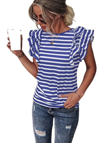 

striped butterfly sleeve tee g4fs#, White