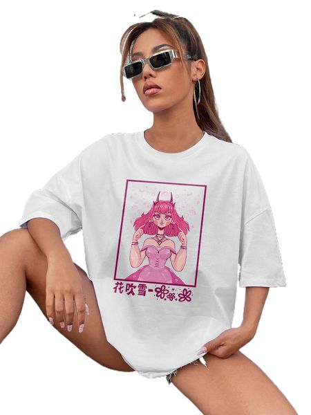 

x stayhella figure & letter graphic drop shoulder oversized tee l1xp#, White