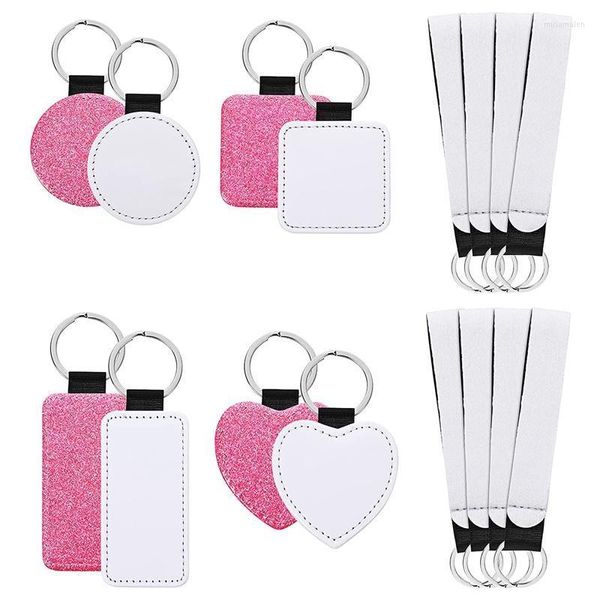 Schlüsselanhänger 16 Stück Sublimationsrohlinge Kits und leeres PU-Armband-Lanyard Sublimierbare DIY-Wärmeübertragung für Tags Miri22