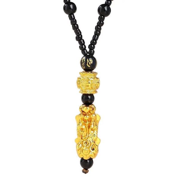 

pendant necklaces feng shui obsidian stone beads necklace men women gold silver pixiu wealth and good luck charm necklace party gifts