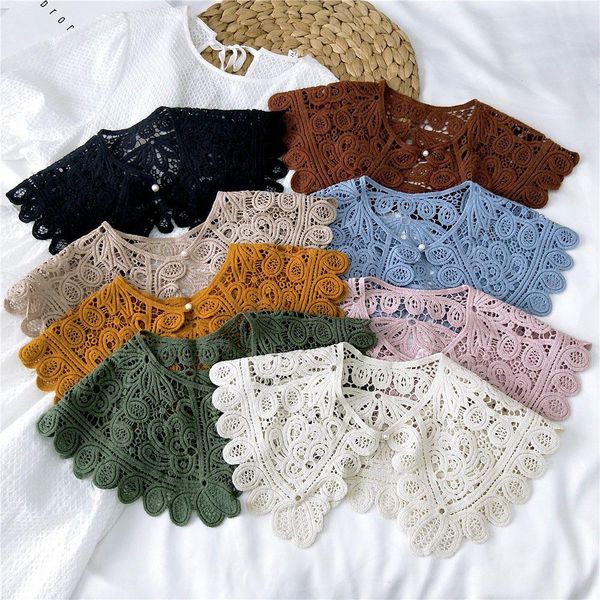 25 estilos colares de gravata falsa xale boneca de gola de gola falsa camisa feminina feminina hollow crochet renda de renda destacável meio falsamente