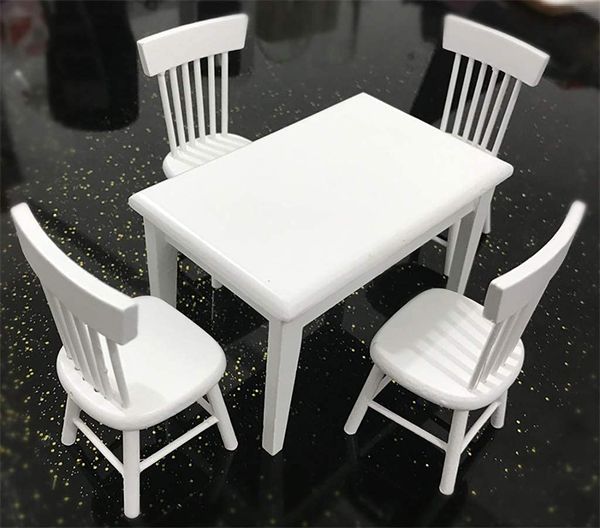 

dollhouse decoration accessories craft tools 1:12 dollhouse miniature furniture wooden white dining table chair model set 1222349