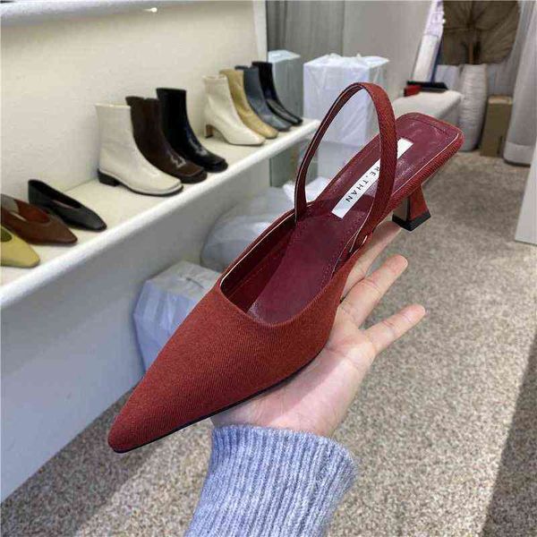 

2022 french high-heeled shoes pointed toe thin medium-heeled shoes sandals women's korean style women's shoes t220730, Black