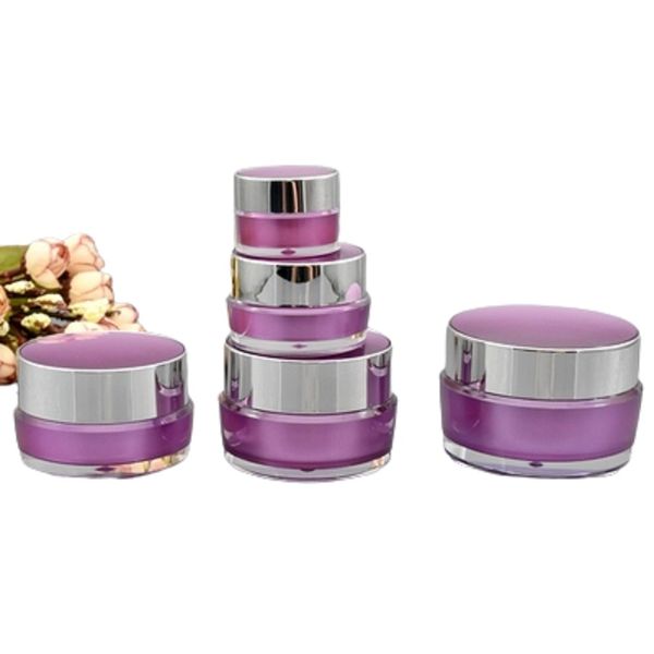 Vuoto acrilico piccolo campione bottiglia riutilizzabile vasetti per crema viso viola verde contenitore cosmetico portatile contenitore per crema per la cura della pelle 5g 10g 15g 20g 30g 50g