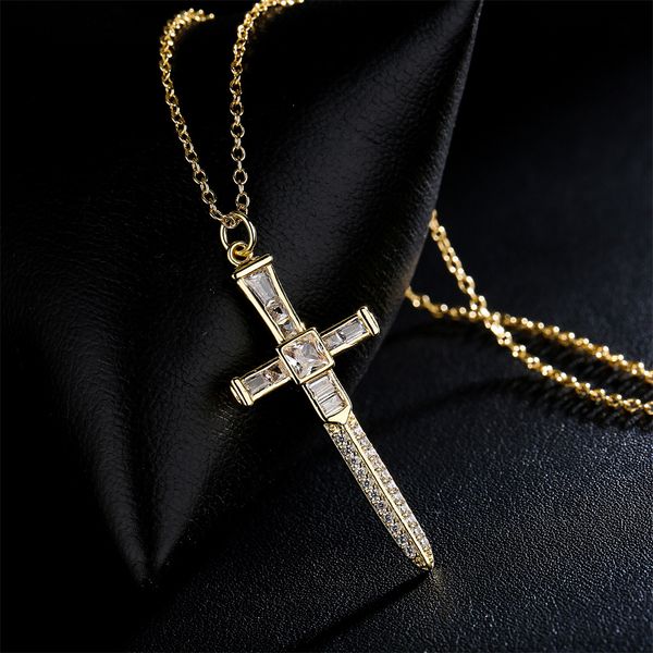 

luxury jewelry designer necklace charm women 18k gold-plated zircon cross necklace hip-hop jewelrys accessories, Silver
