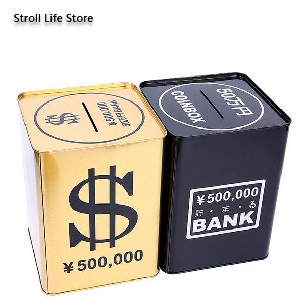 Креативные деньги коробки с пигги -банком металлической золотой монеты Большой взрослый коробка с квадратным пигги -банком для бумажных денег подарки 365 дней FP060 201125