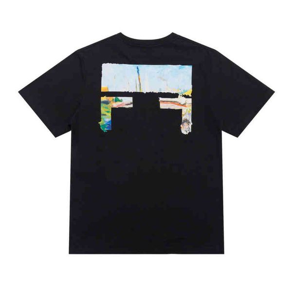 

mens fashion classic brand t shirts offs summer designer women loose tees quality t-shirt letter arrow oil painting black white tshirts lux, White;black