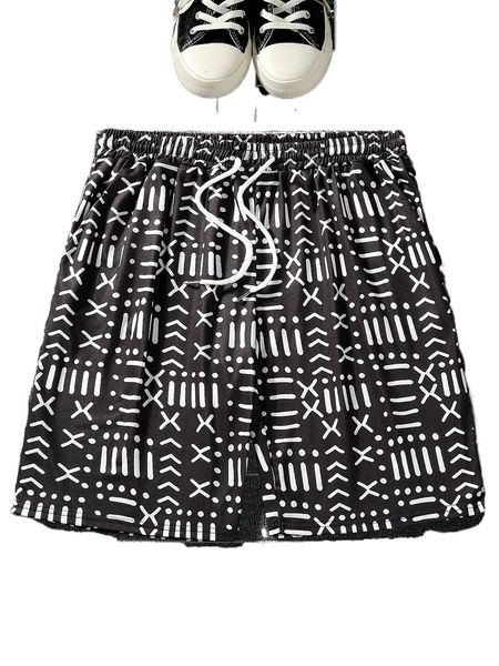 

men allover print drawstring waist shorts b3hx#, White;black