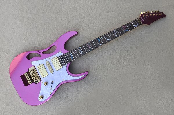 

factory custom metal purple electric guitar with rosewood fretboard,gold hardware,scalloped neck on last 4 frets,,can be customized