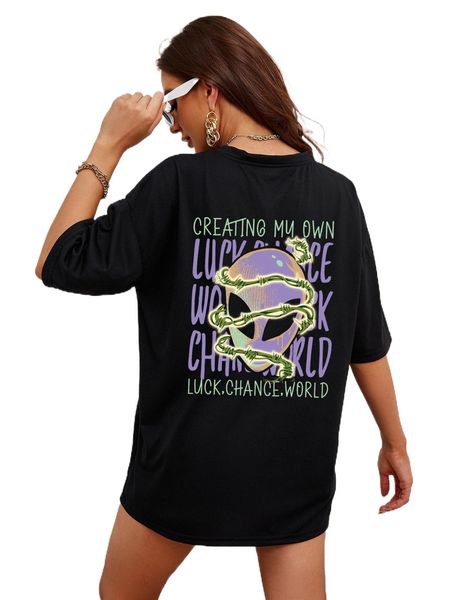

alien and slogan graphic drop shoulder oversized tee f3rq#, White