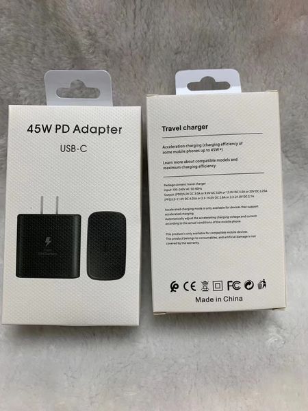 Оригинальный 45W PD Зарядное устройство Super Fast Fasting USB-C Quick Charge Type C US/EU/UK Plug Ac Adapter Зарядное устройство для Samsung Note 10 S22 S20 EP-TA845 с розничной коробкой