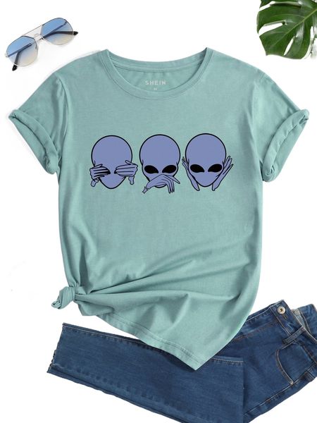 

alien print t-shirt 81g4#, White