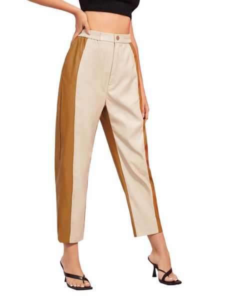 

x candylowen two tone pu leather pants 10cj#, Black;white