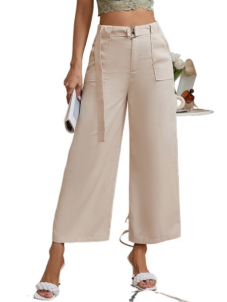 

high waist wide leg belted pants c1qz#, Black;white
