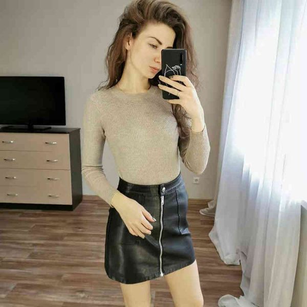 

womens sweaters autumn ribbed shirt high elastic long sleeve round neck sweater women mustard yellow winter pullovers 210415, White;black