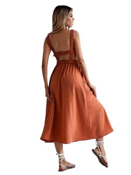 

solid backless a-line dress 935w#, Black;gray