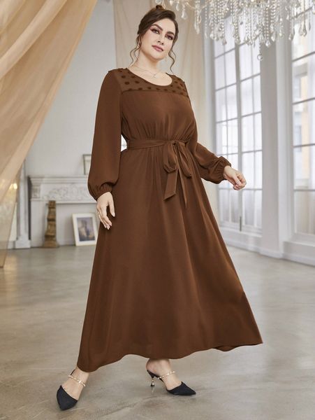 

plus swiss dot belted a-line dress y01b#, Black