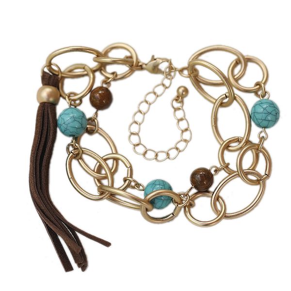 

high-grade matt grind arenaceous gold bracelet fairy imitation blue stone leather cord ears bracelet bohemian accessories, Golden;silver