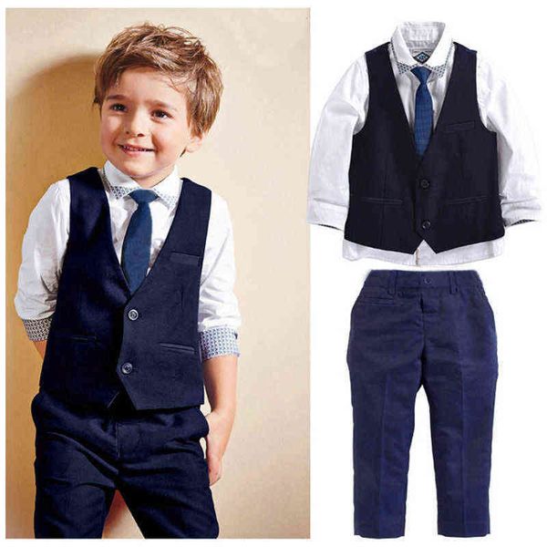 

citgeett gentleman suit shirt vest tie pants 4 piece outfits baby boys kids autumn fashion set j220711, White