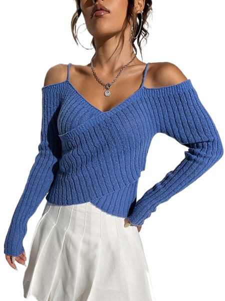 

cold shoulder crossover sweater i2m3#, White;black