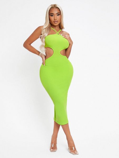 

sxy ribbed knit cutout crisscross bodycon dress w7be#, Black;gray