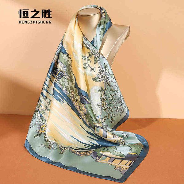 

silk scarves silk new versatile mulberry 70 square gift box summer hand gifts, Black;purple