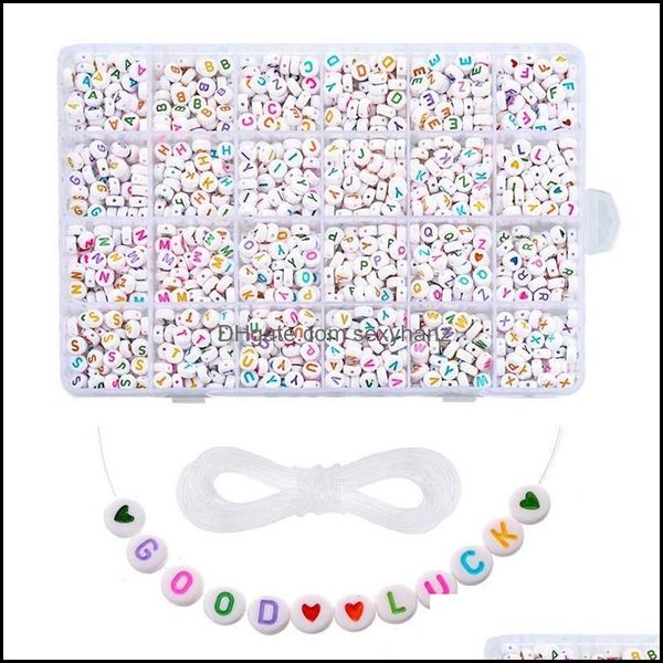 Altri componenti di reperti di gioielli Kit di perline con lettera in acrilico bianco fai da te per bambini Nome Dh8Kq
