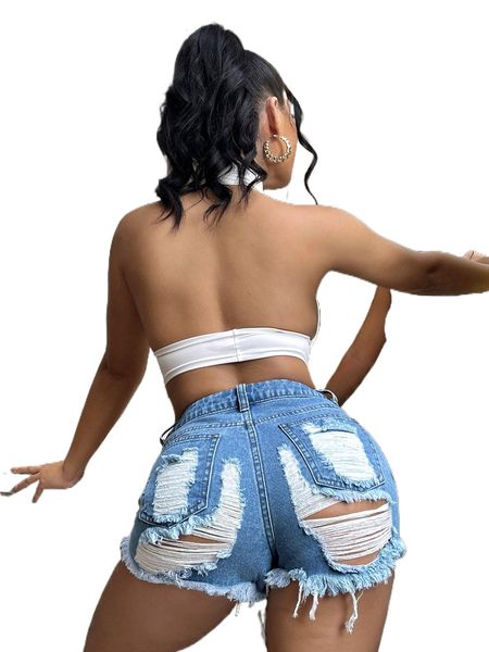 

sxy raw hem ripped denim shorts q78p#, White;black