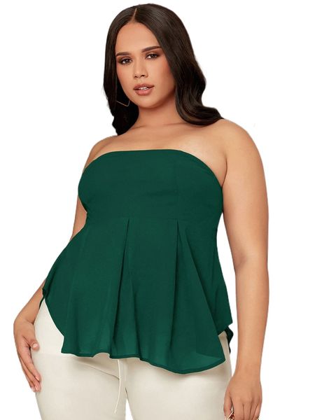 

sxy plus plicated detail shirred back peplum tube 64fk#, Black