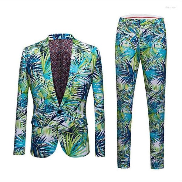 Men Florais Imprimir terno de casamento Blazer estilo havaiano Spring Autumn Jacket Party Meeting Banquet Casaco formal com calças