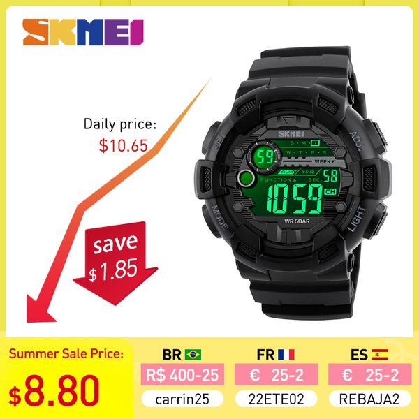 Skmei Outdoor Sport Watch Мужчина многофункциональный 5BAR Водонепроницаемый PU Strap Led Display часы Chrono Digital Watch Reloj Hombre 1243 220623