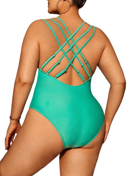 

plus strappy back one piece swimsuit q4tc#, White;black